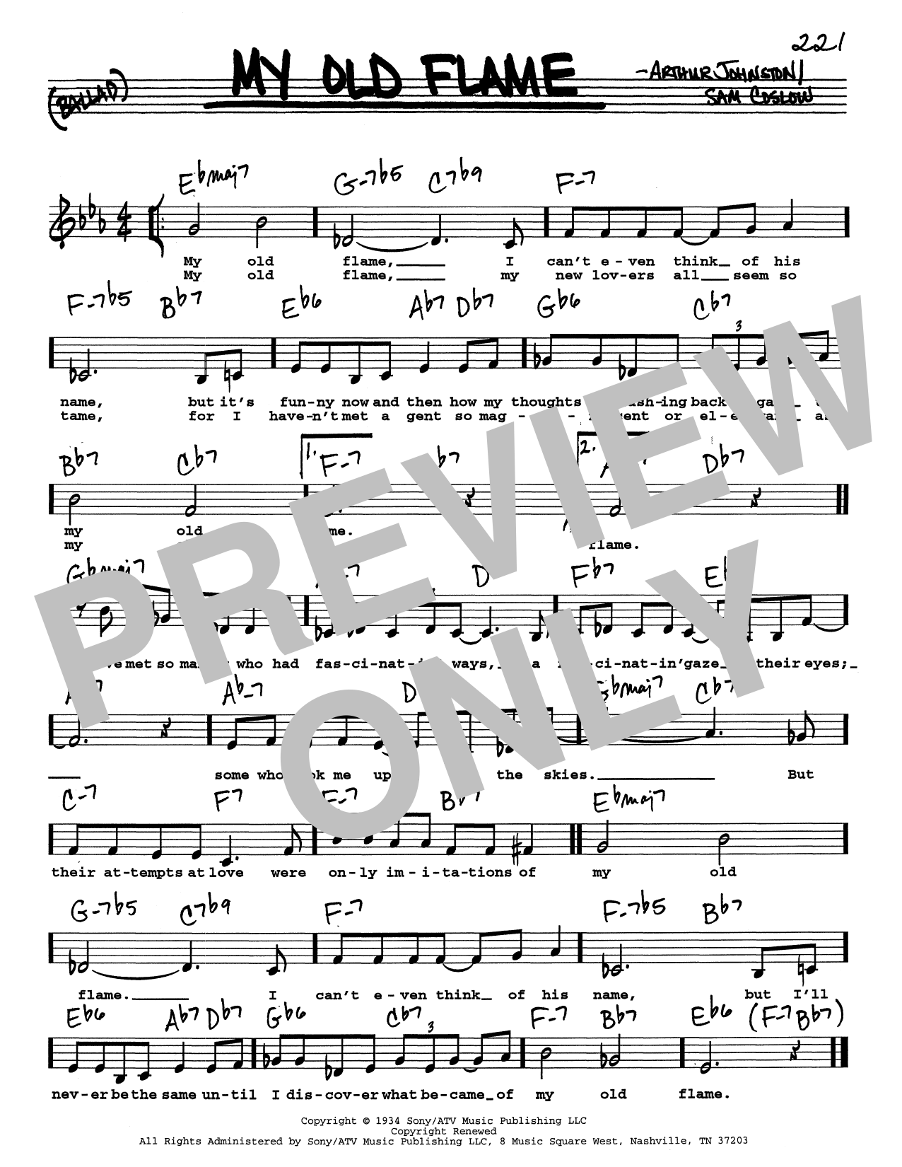 Arthur Johnston My Old Flame (Low Voice) sheet music notes and chords arranged for Real Book – Melody, Lyrics & Chords