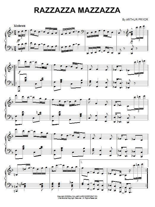 Arthur Pryor Razzazza Mazzazza sheet music notes and chords arranged for Piano Solo