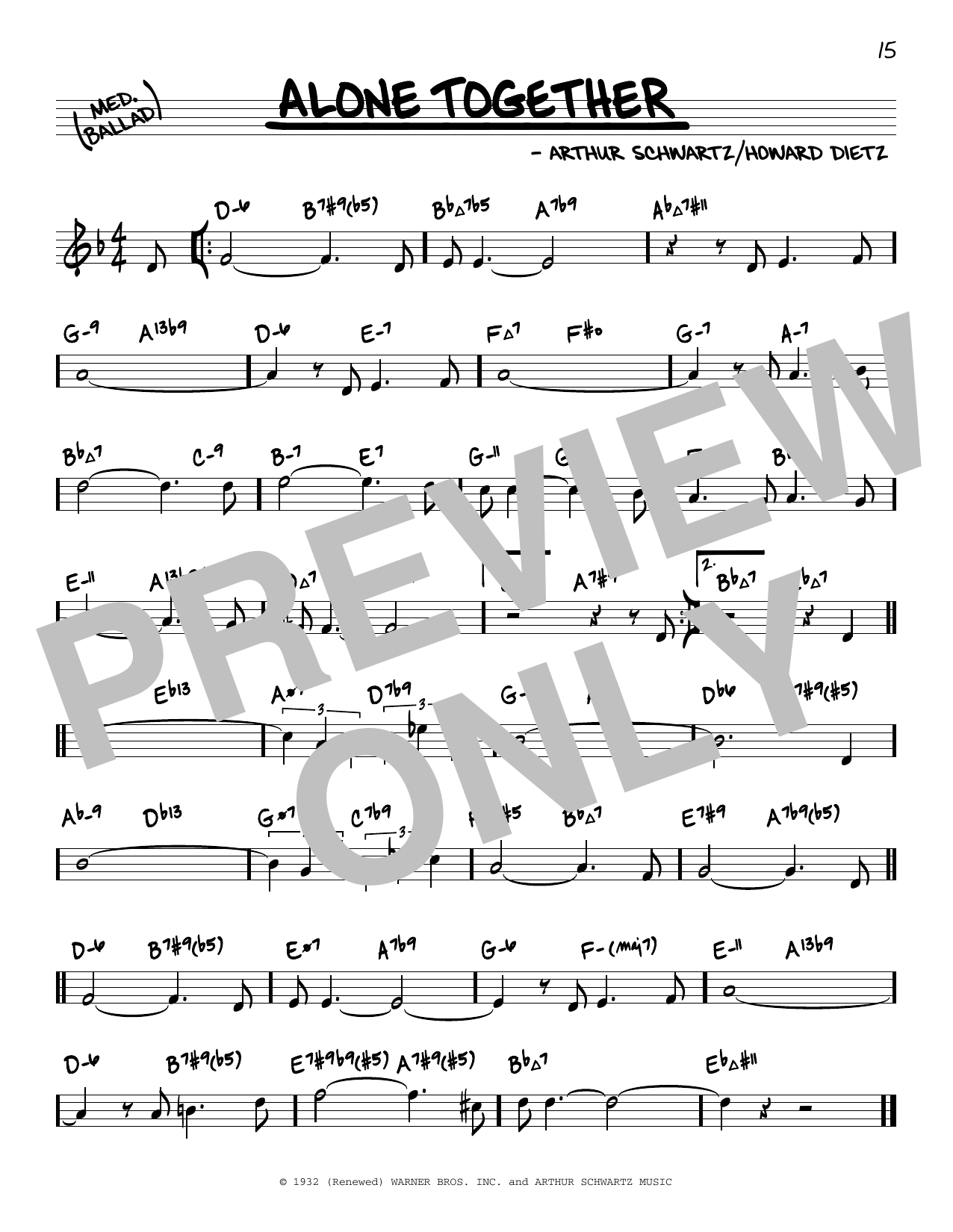 Arthur Schwartz Alone Together (arr. David Hazeltine) sheet music notes and chords arranged for Real Book – Enhanced Chords