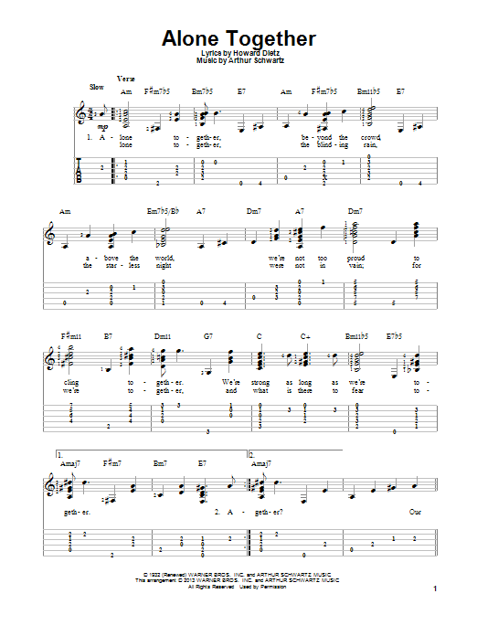 Arthur Schwartz Alone Together sheet music notes and chords arranged for Super Easy Piano