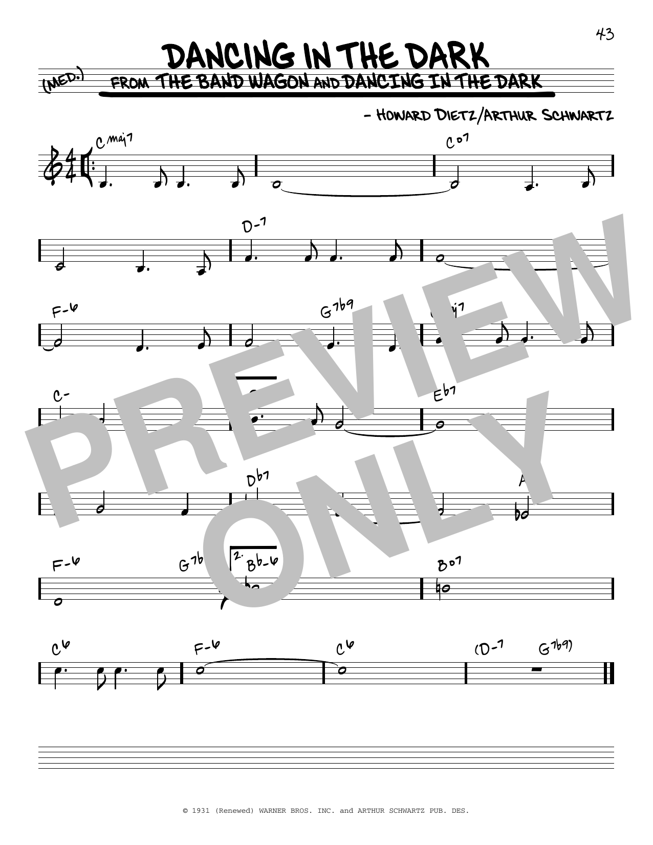Arthur Schwartz Dancing In The Dark sheet music notes and chords arranged for Real Book – Melody & Chords