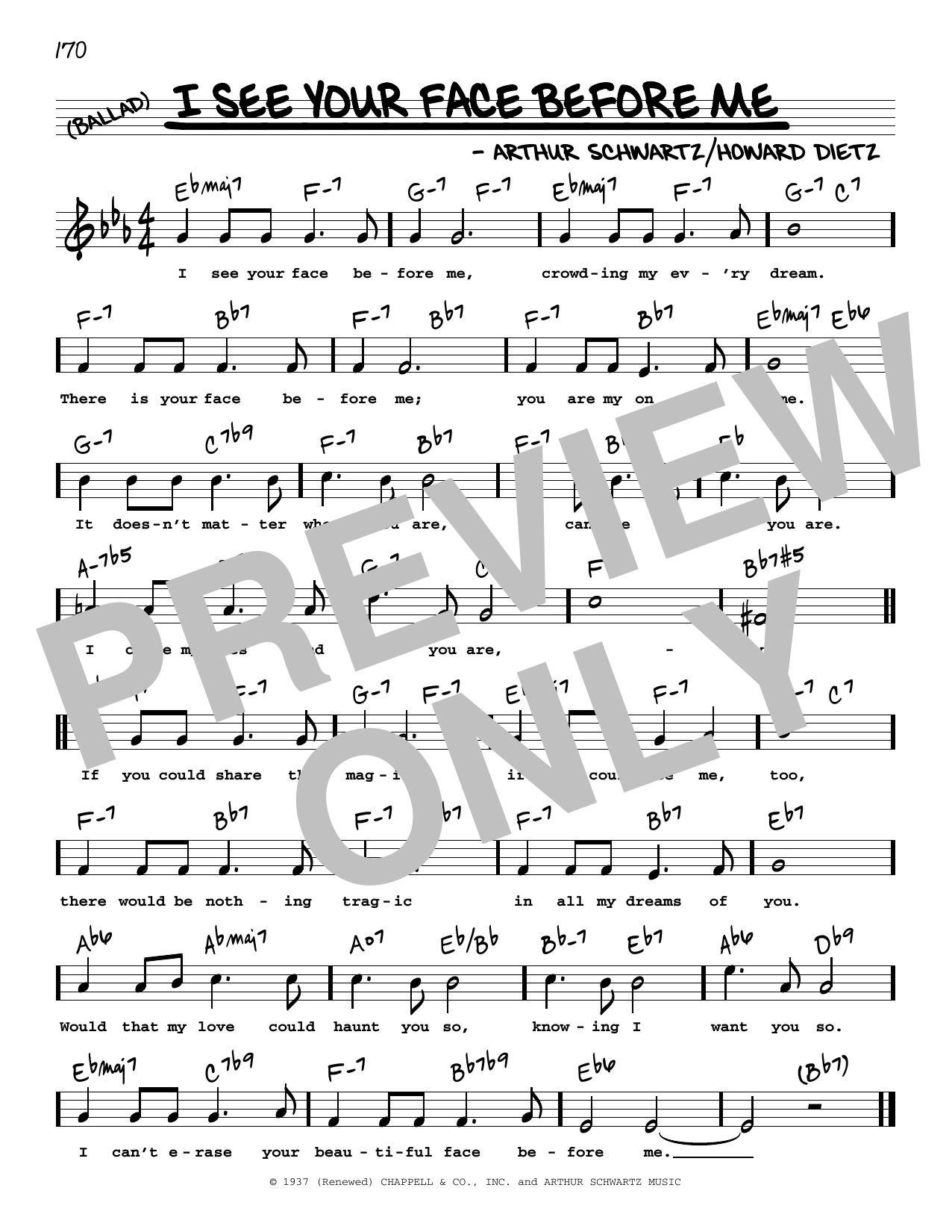 Arthur Schwartz I See Your Face Before Me (High Voice) sheet music notes and chords arranged for Real Book – Melody, Lyrics & Chords