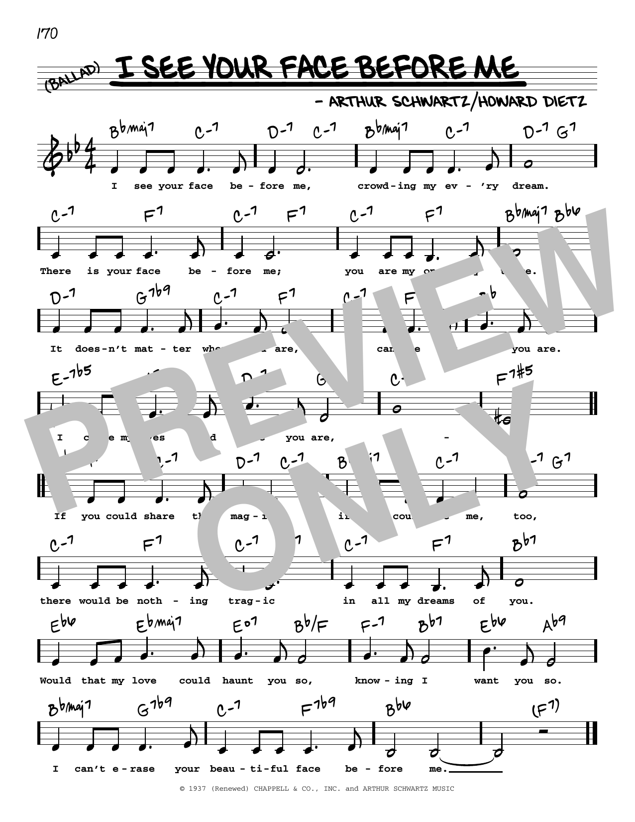 Arthur Schwartz I See Your Face Before Me (Low Voice) sheet music notes and chords arranged for Real Book – Melody, Lyrics & Chords