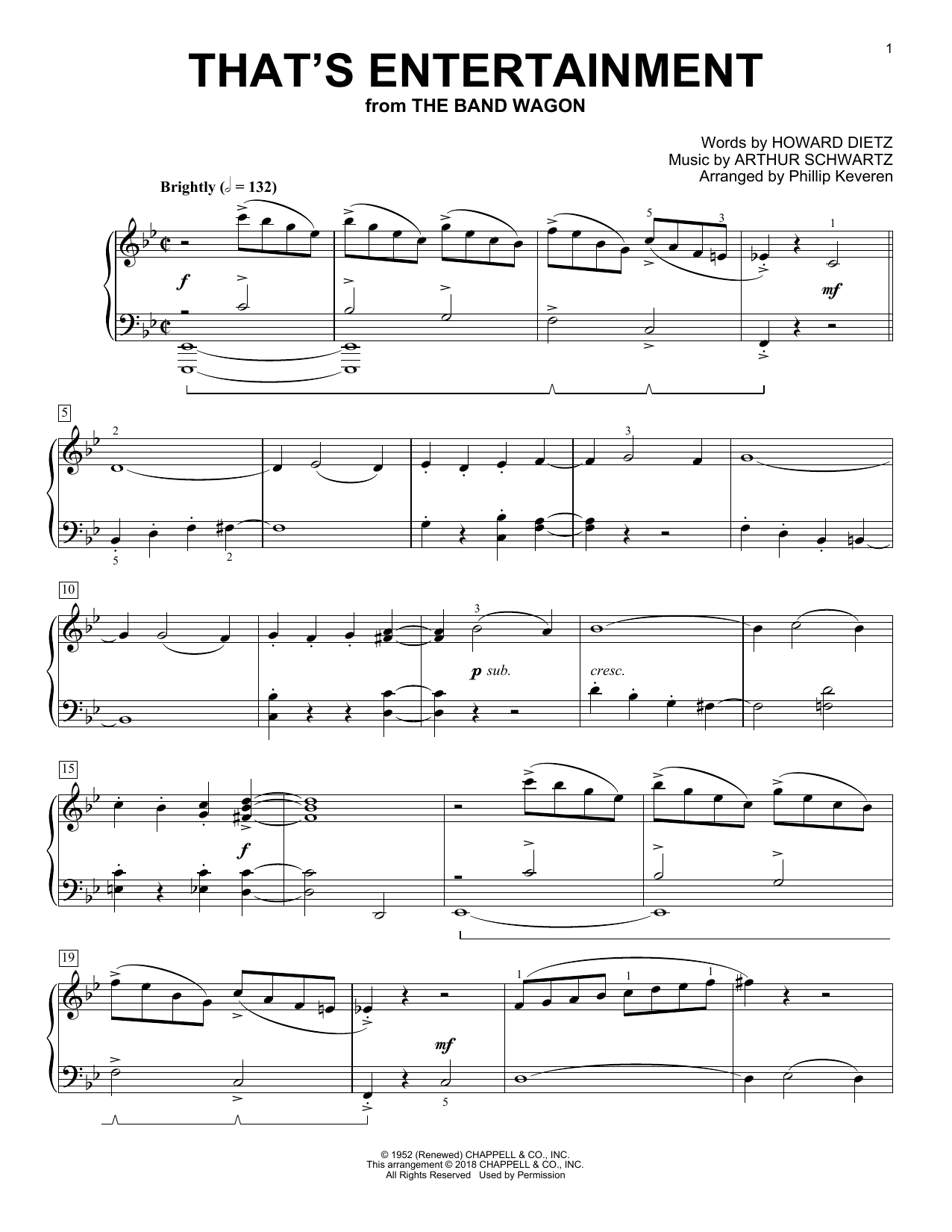 Arthur Schwartz That's Entertainment (arr. Phillip Keveren) sheet music notes and chords arranged for Piano Solo