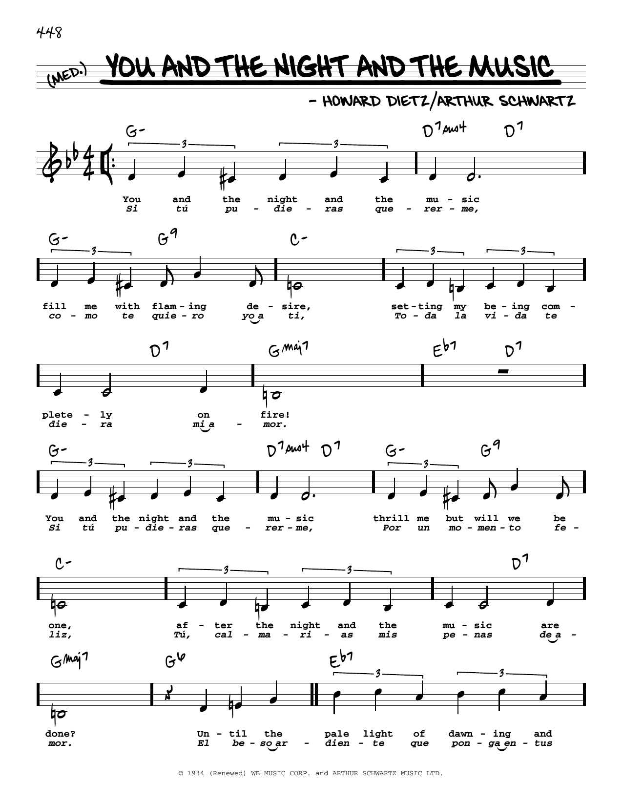 Arthur Schwartz You And The Night And The Music (Low Voice) sheet music notes and chords arranged for Real Book – Melody, Lyrics & Chords