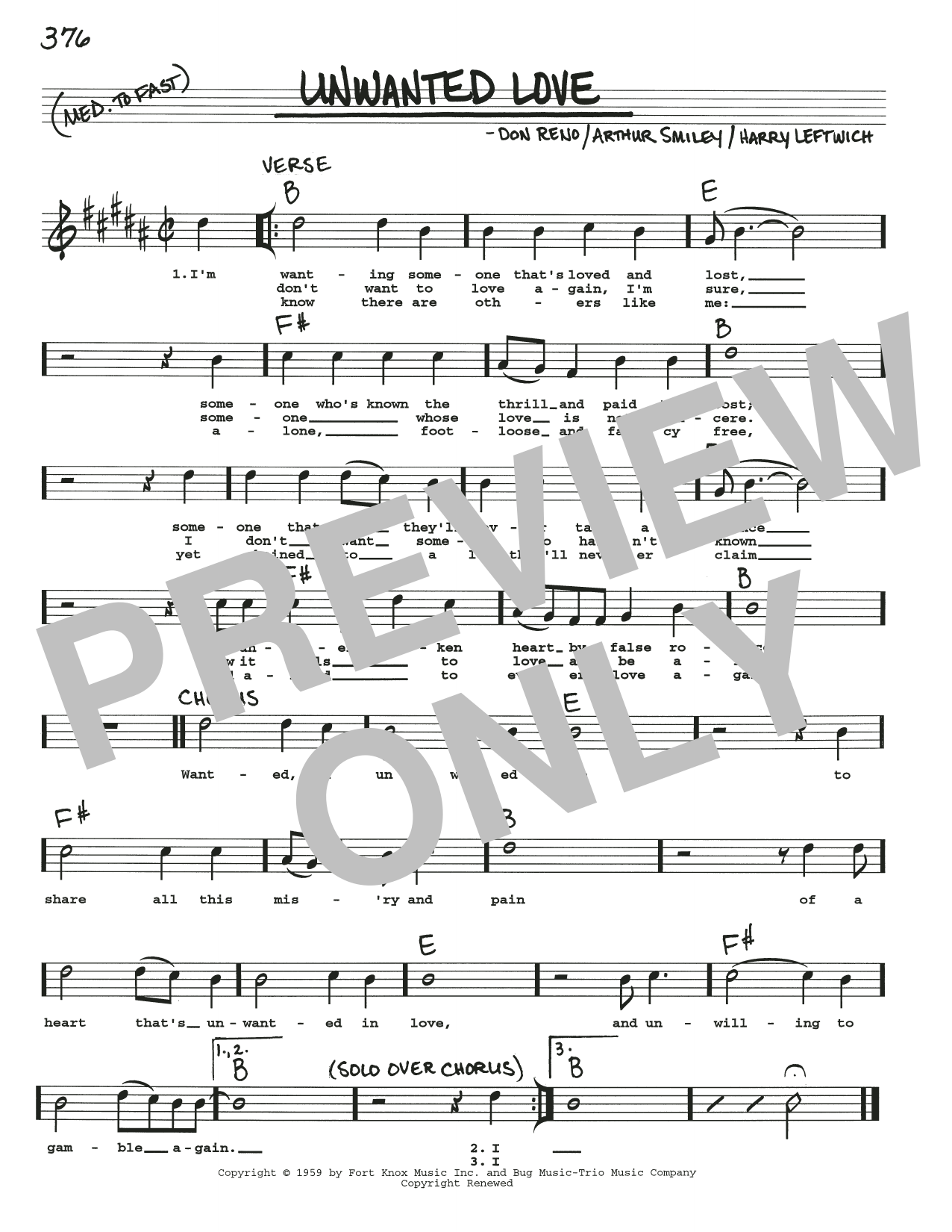 Arthur Smiley Unwanted Love sheet music notes and chords arranged for Real Book – Melody, Lyrics & Chords