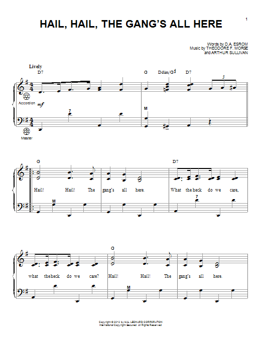 Arthur Sullivan Hail, Hail, The Gang's All Here (arr. Gary Meisner) sheet music notes and chords arranged for Accordion