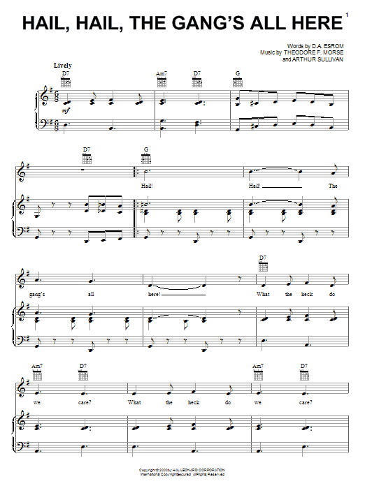 Arthur Seymour Sullivan Hail, Hail, The Gang's All Here sheet music notes and chords arranged for Lead Sheet / Fake Book