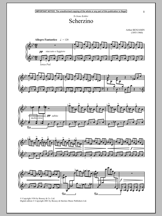 Arthur Benjamin Scherzino sheet music notes and chords arranged for Piano Solo