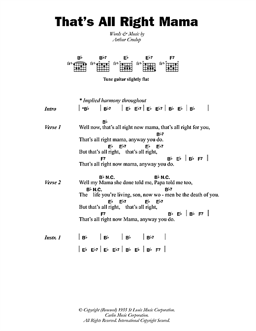 Arthur Crudup That's All Right Mama sheet music notes and chords arranged for Guitar Chords/Lyrics