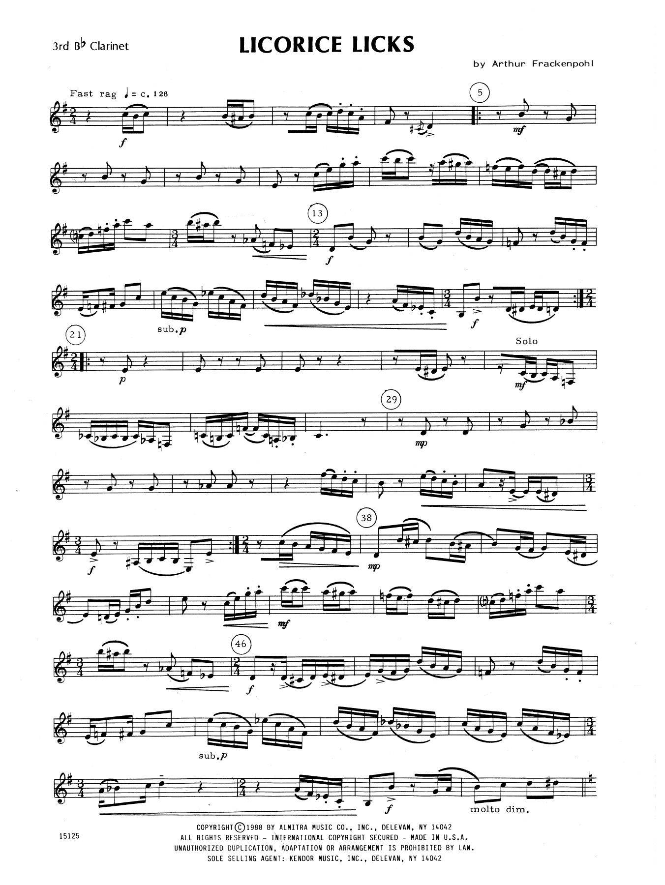 Arthur Frackenpohl Licorice Licks - 3rd Bb Clarinet sheet music notes and chords. Download Printable PDF.