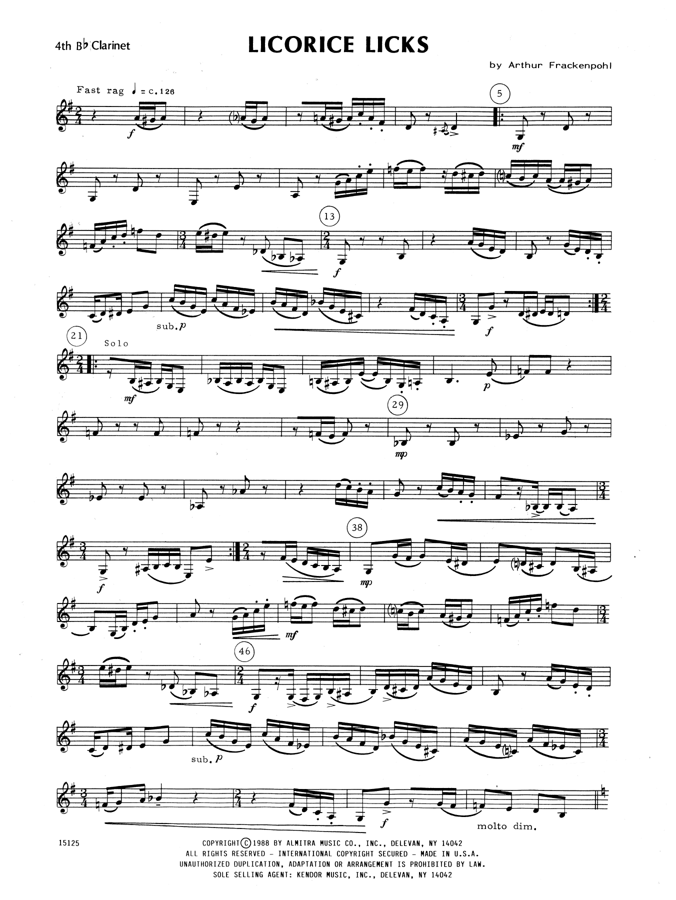 Arthur Frackenpohl Licorice Licks - 4th Bb Clarinet sheet music notes and chords. Download Printable PDF.
