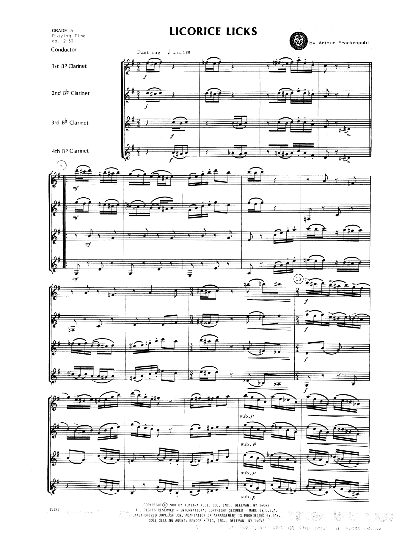 Arthur Frackenpohl Licorice Licks - Full Score sheet music notes and chords. Download Printable PDF.