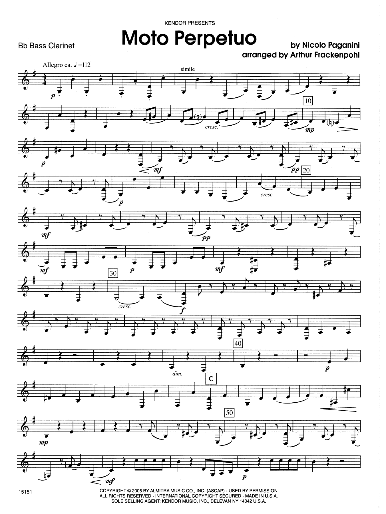 Arthur Frackenpohl Moto Perpetuo - Bb Bass Clarinet sheet music notes and chords. Download Printable PDF.