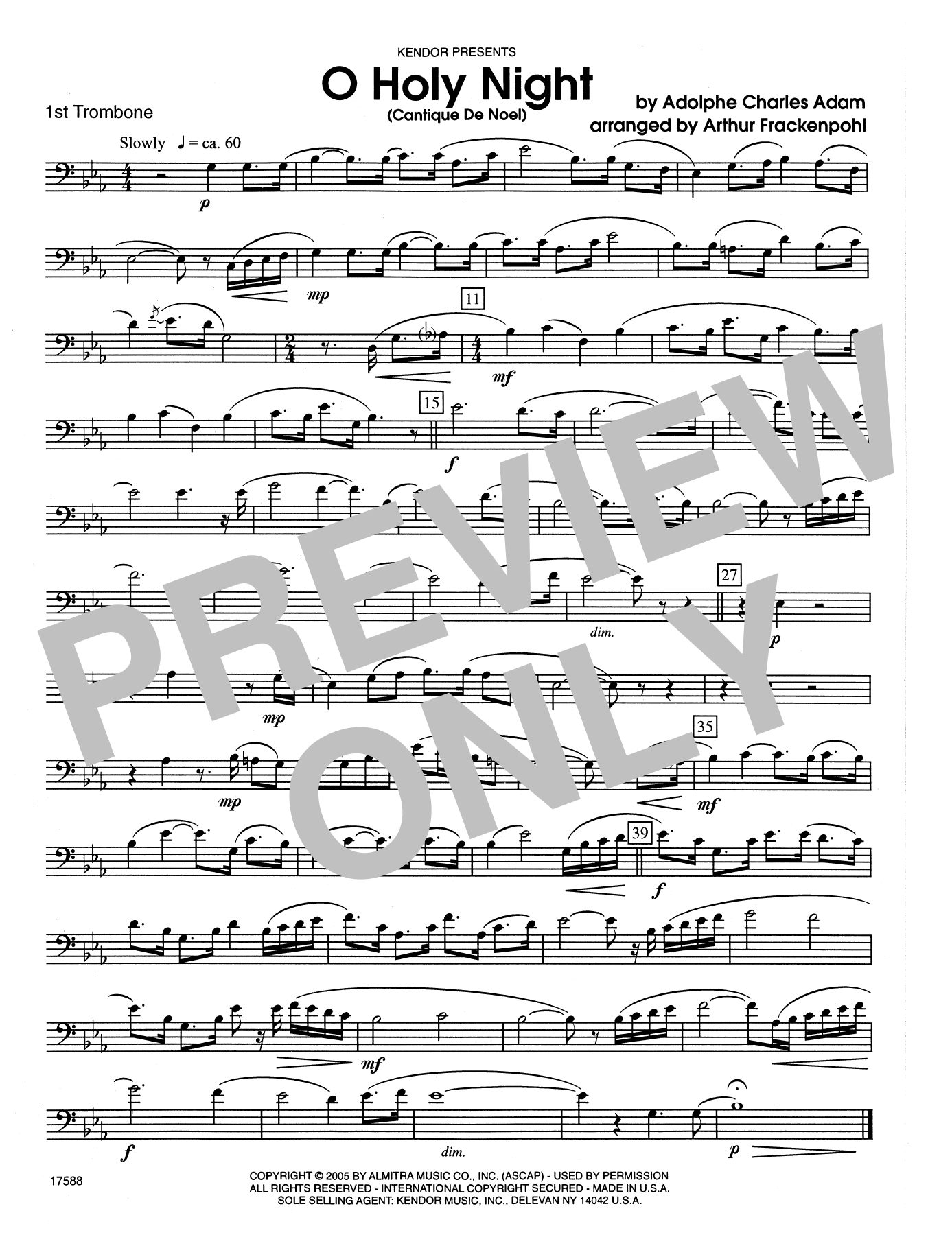 Arthur Frackenpohl O Holy Night (Cantique de Noel) - 1st Trombone sheet music notes and chords. Download Printable PDF.