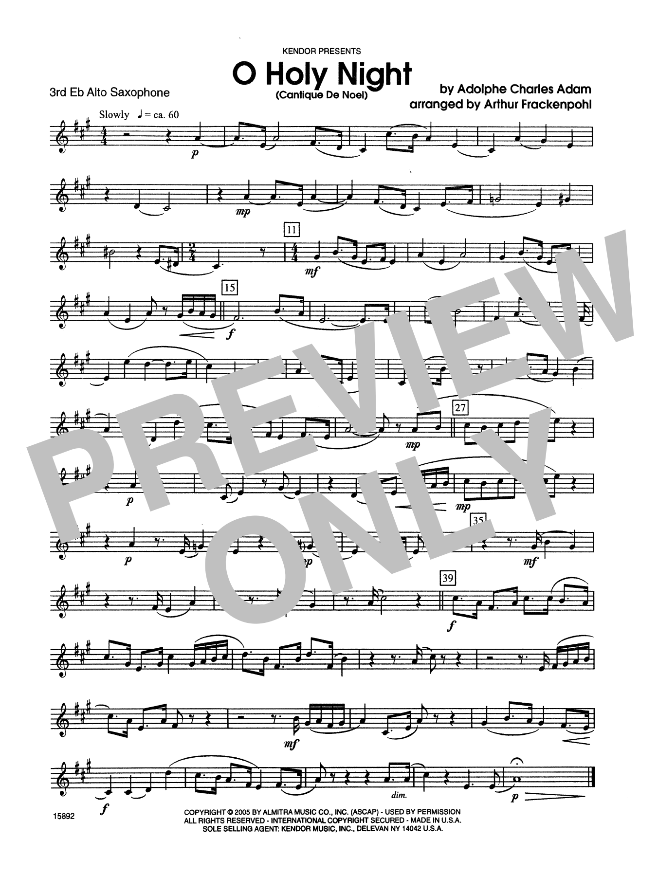 Arthur Frackenpohl O Holy Night (Cantique de Noel) - 3rd Eb Alto Saxophone sheet music notes and chords. Download Printable PDF.