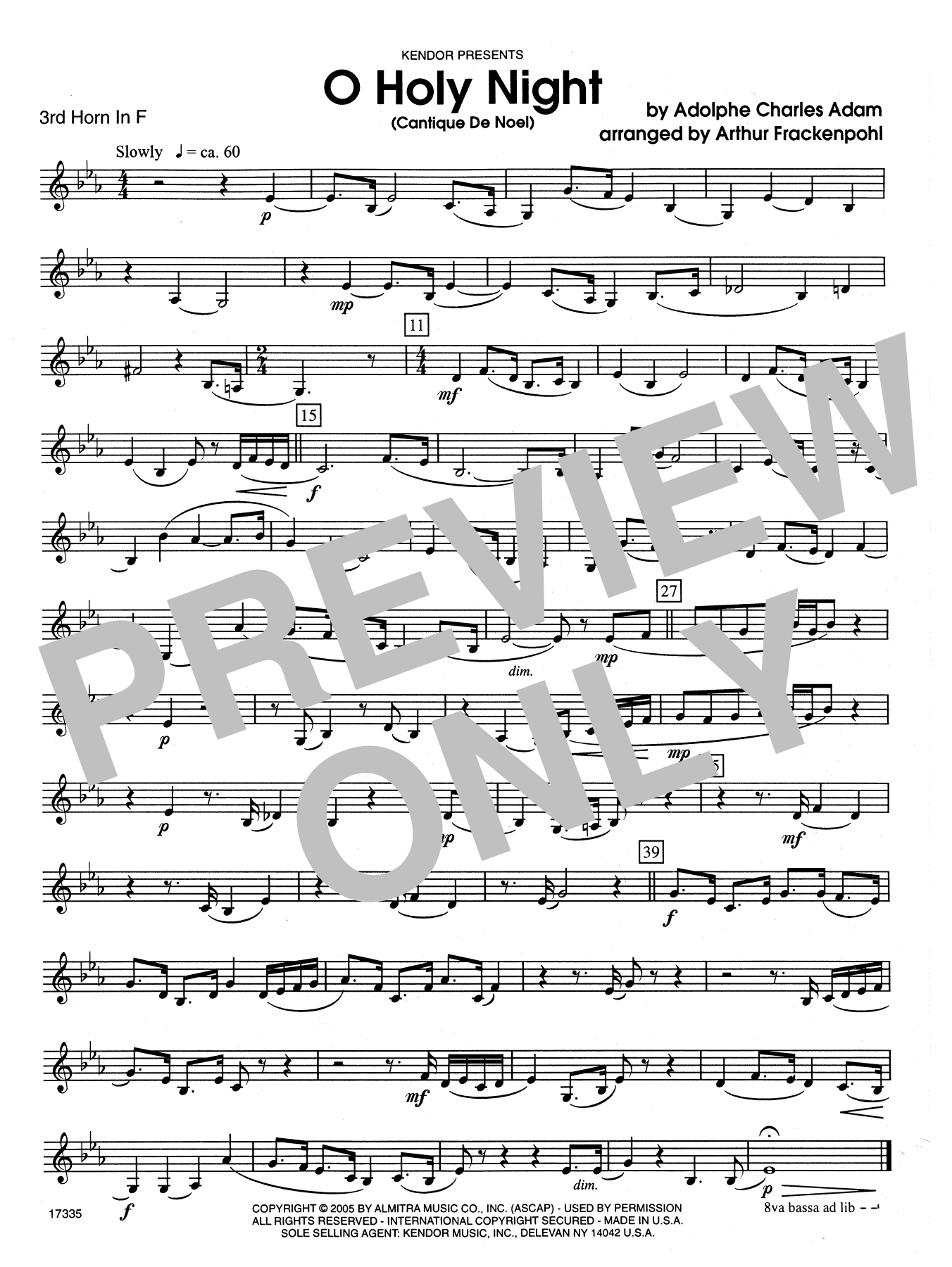Arthur Frackenpohl O Holy Night (Cantique de Noel) - 3rd Horn in F sheet music notes and chords. Download Printable PDF.