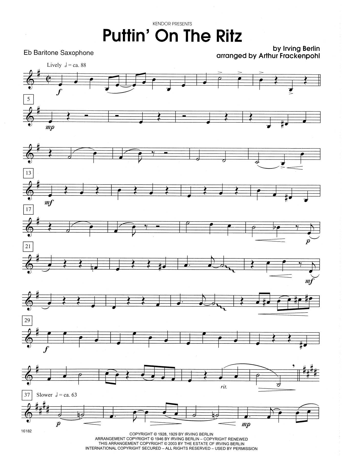 Arthur Frackenpohl Puttin' on the Ritz - Eb Baritone Saxophone sheet music notes and chords. Download Printable PDF.