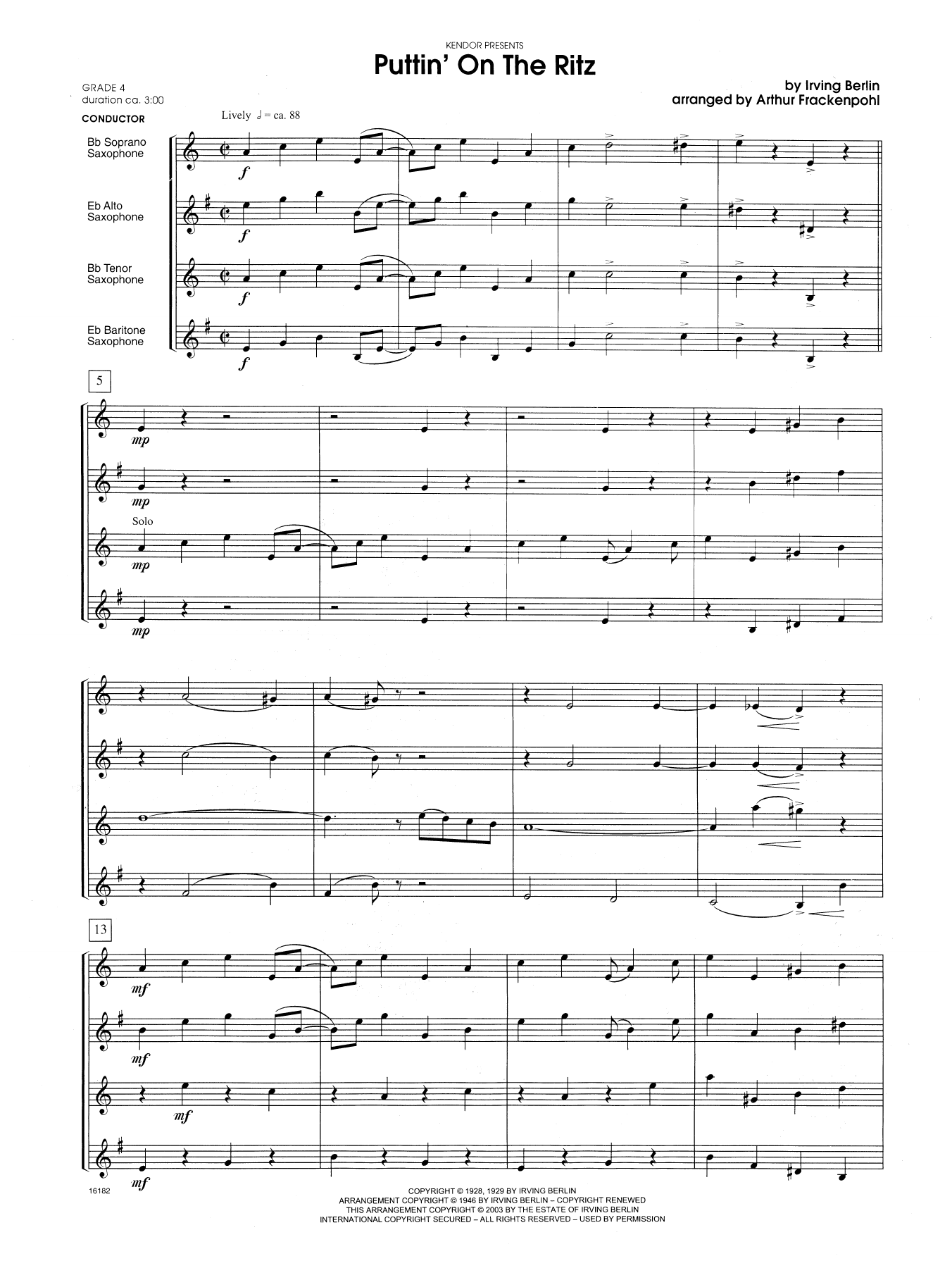 Arthur Frackenpohl Puttin' on the Ritz - Full Score sheet music notes and chords. Download Printable PDF.