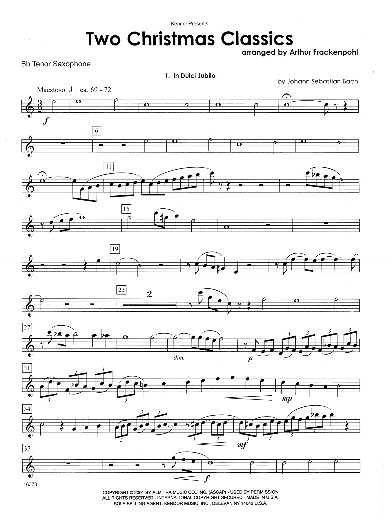Arthur Frackenpohl Two Christmas Classics - Bb Tenor Saxophone sheet music notes and chords. Download Printable PDF.