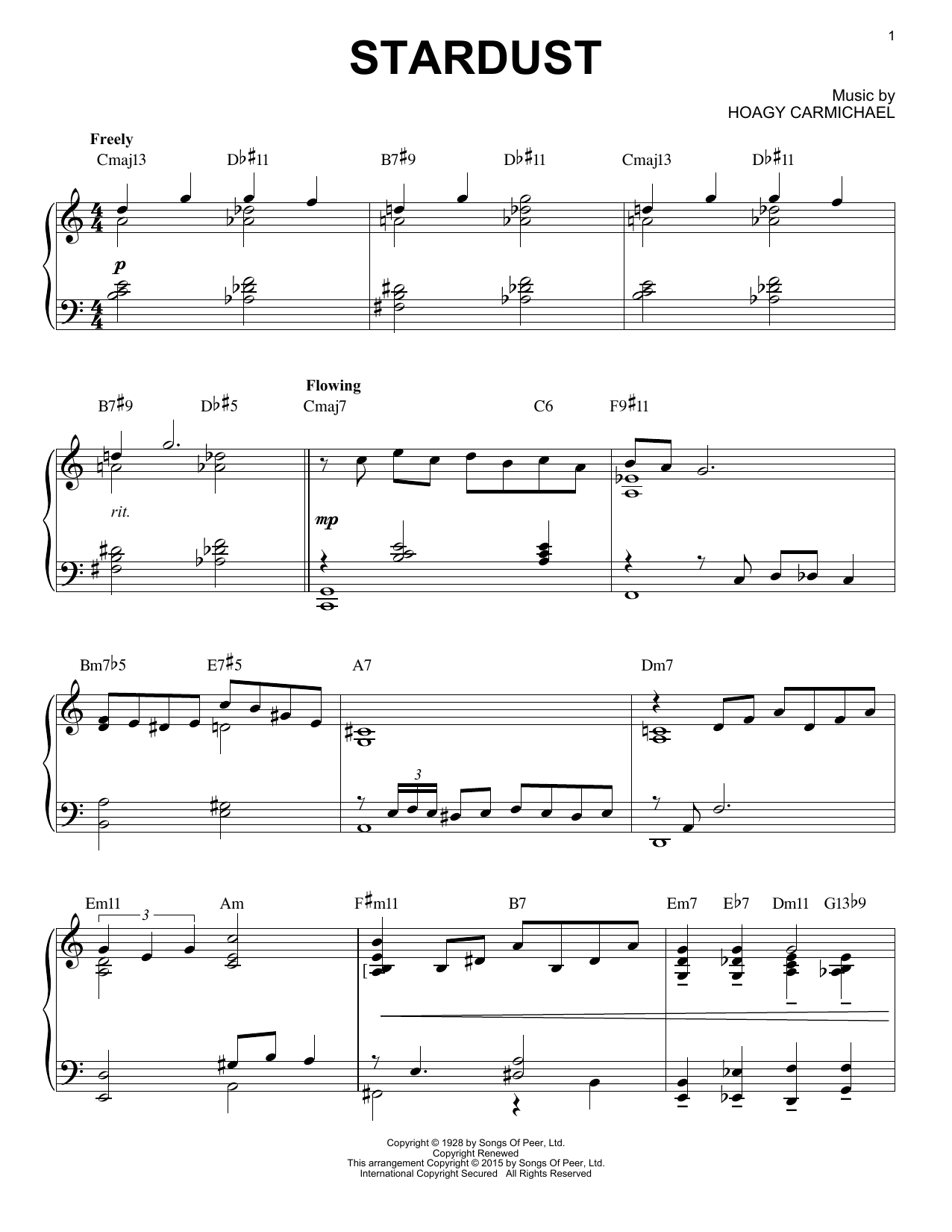 Artie Shaw Stardust [Jazz version] (arr. Brent Edstrom) sheet music notes and chords arranged for Piano Solo