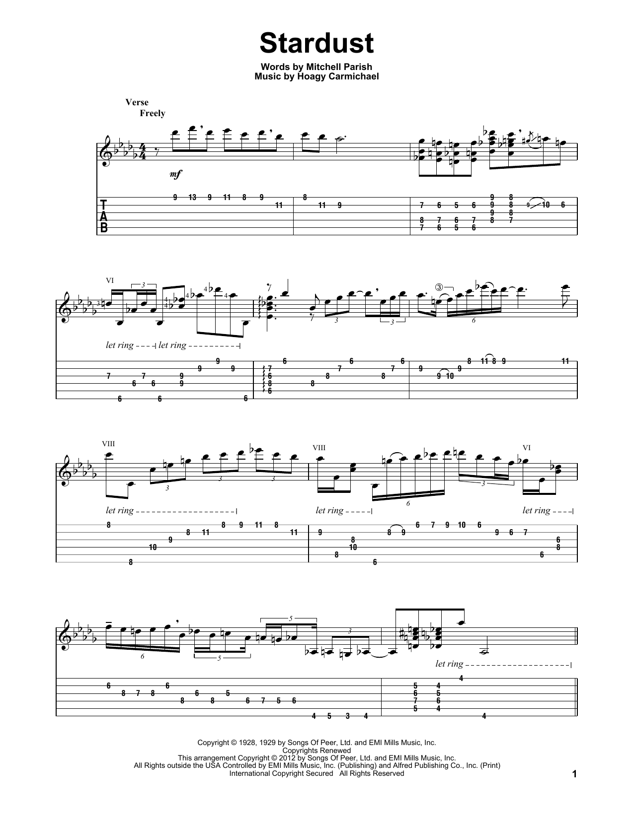 Artie Shaw Stardust sheet music notes and chords arranged for Easy Ukulele Tab