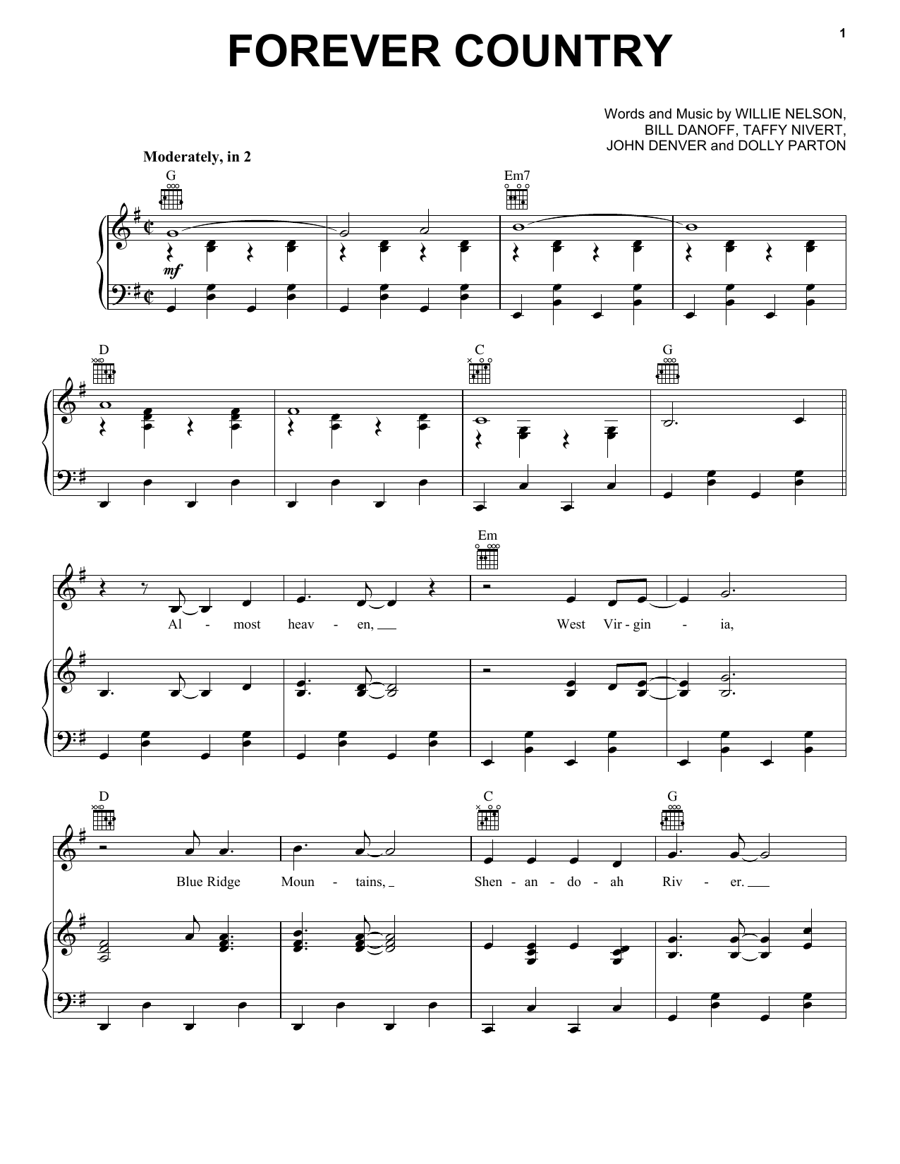 Artists of Then, Now & Forever Forever Country sheet music notes and chords arranged for Piano, Vocal & Guitar Chords (Right-Hand Melody)