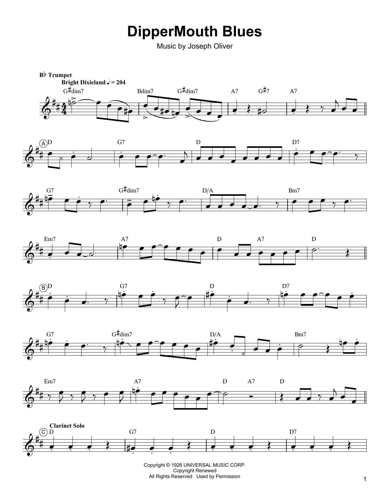 Arturo Sandoval Dippermouth Blues sheet music notes and chords arranged for Trumpet Transcription