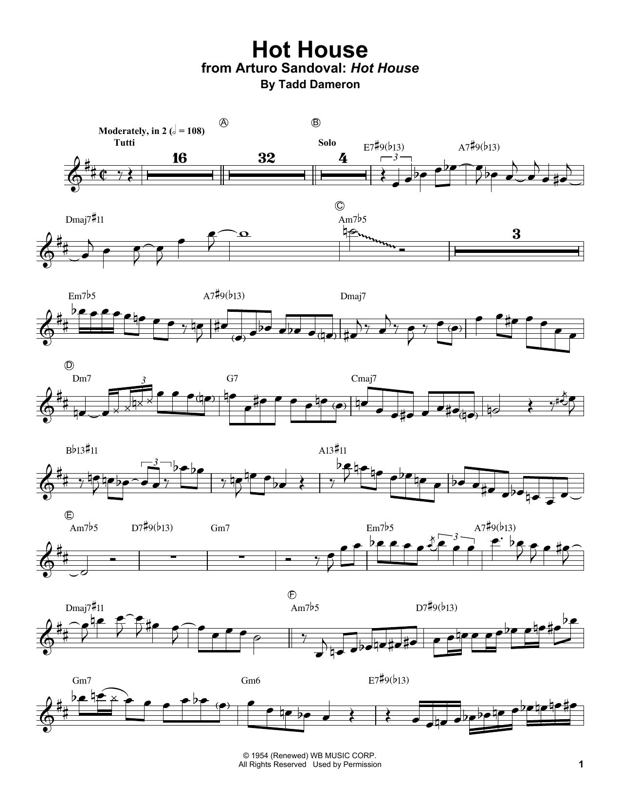 Arturo Sandoval Hot House sheet music notes and chords arranged for Trumpet Transcription