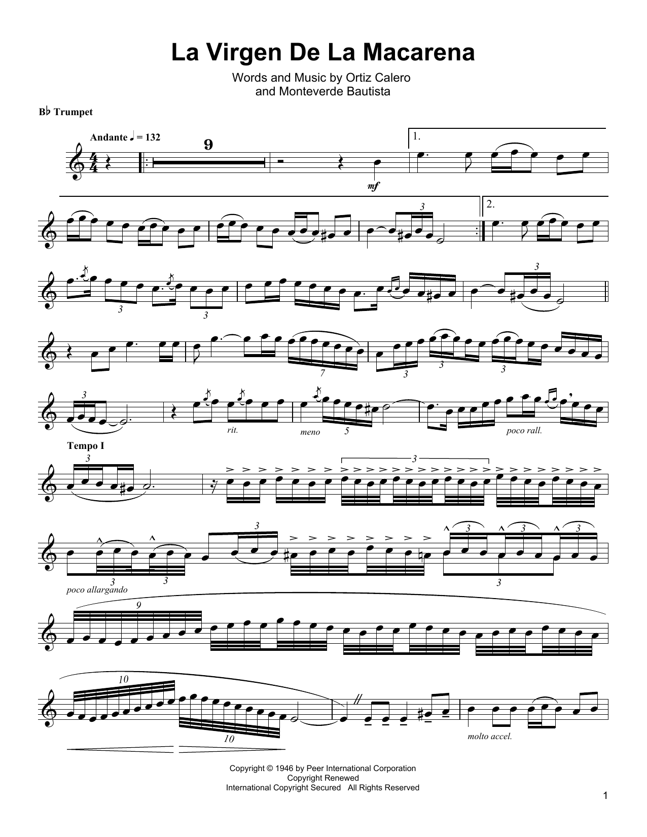Arturo Sandoval La Virgen De La Macarena sheet music notes and chords arranged for Trumpet Transcription