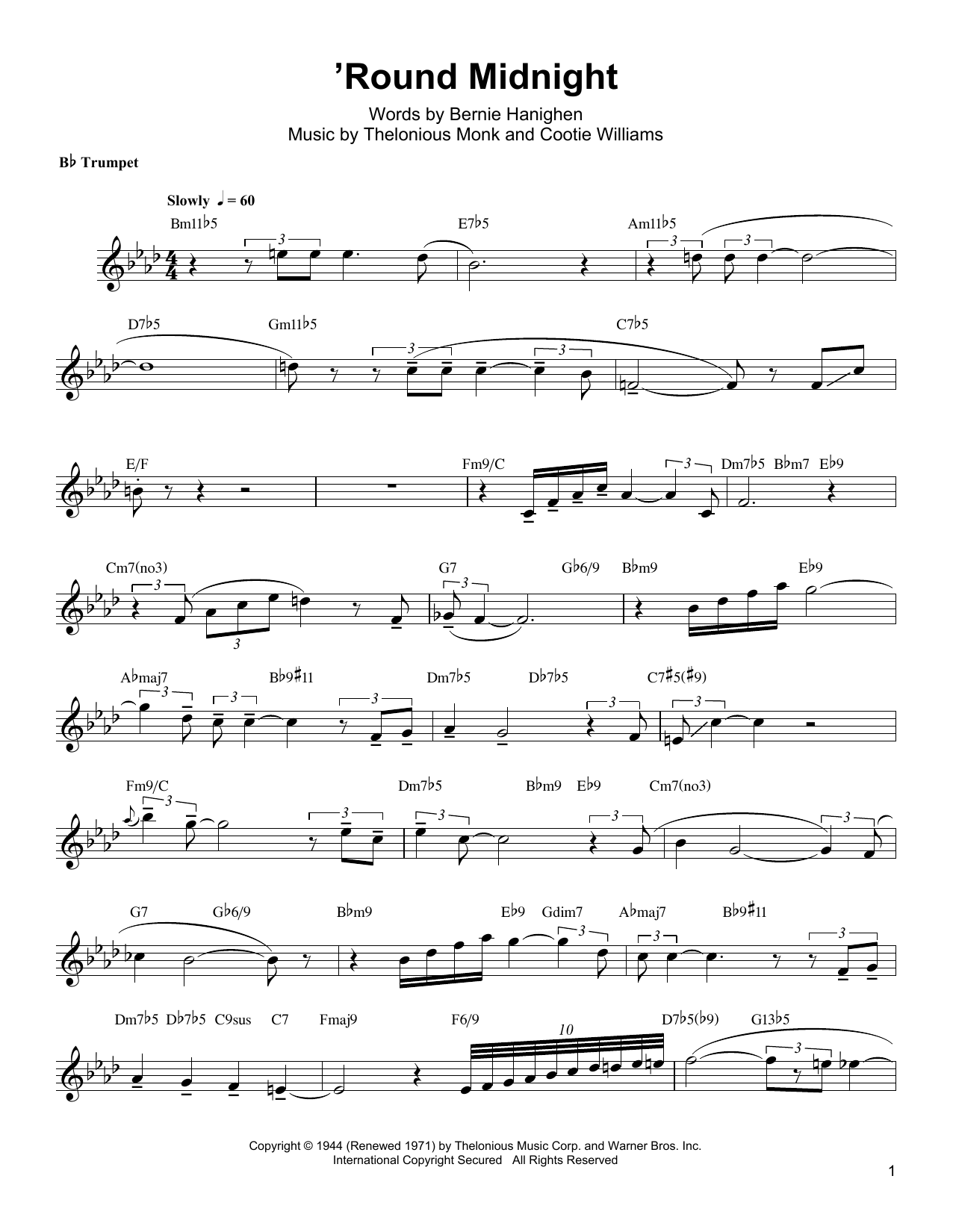 Arturo Sandoval 'Round Midnight sheet music notes and chords arranged for Trumpet Transcription