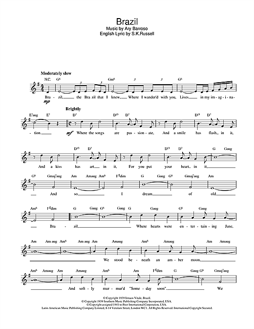 Ary Barroso Brazil sheet music notes and chords. Download Printable PDF.