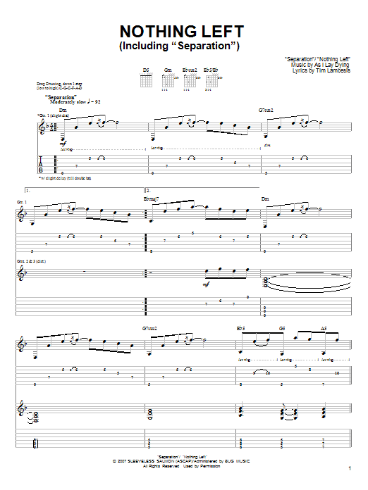 As I Lay Dying Nothing Left sheet music notes and chords arranged for Guitar Tab
