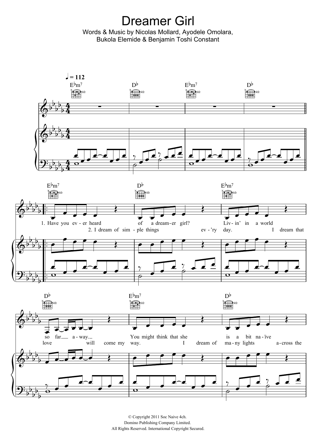 Asa Dreamer Girl sheet music notes and chords arranged for Piano, Vocal & Guitar Chords
