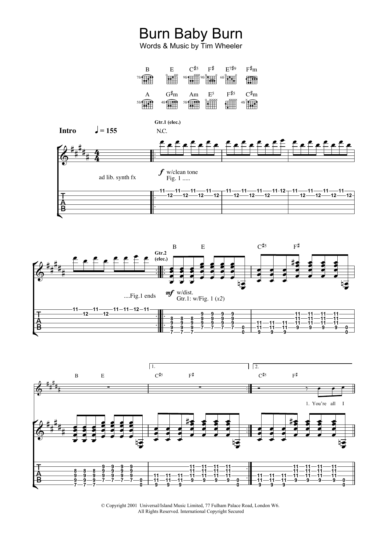 Ash Burn Baby Burn sheet music notes and chords arranged for Guitar Chords/Lyrics