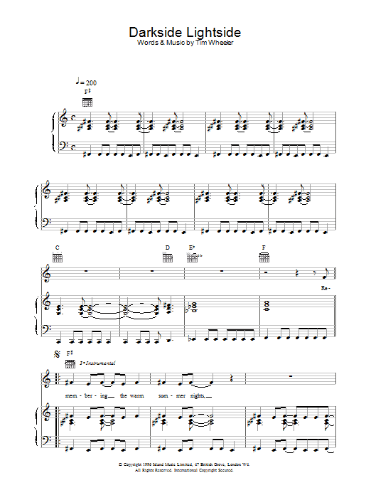 Ash Darkside Lightside sheet music notes and chords arranged for Piano, Vocal & Guitar Chords