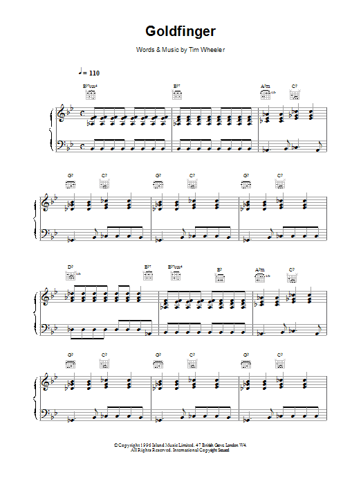 Ash Goldfinger sheet music notes and chords arranged for Piano, Vocal & Guitar Chords