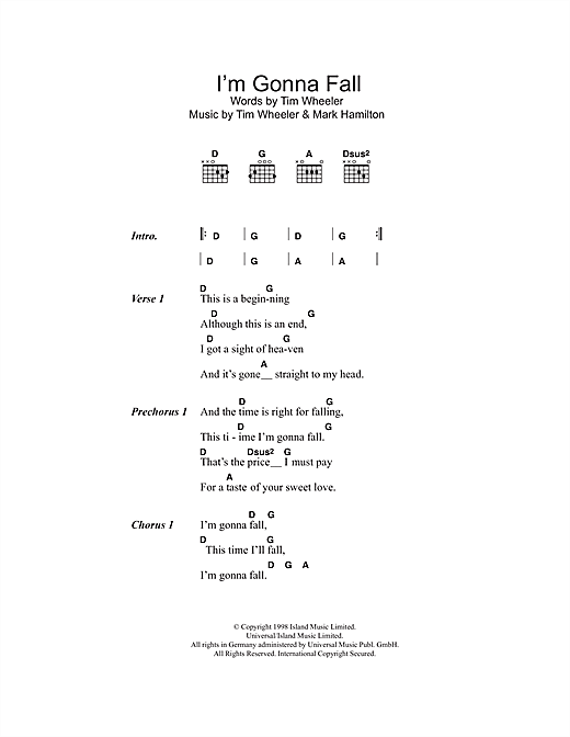 Ash I'm Gonna Fall sheet music notes and chords arranged for Guitar Chords/Lyrics