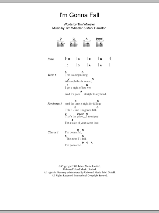Ash I'm Gonna Fall sheet music notes and chords arranged for Guitar Chords/Lyrics