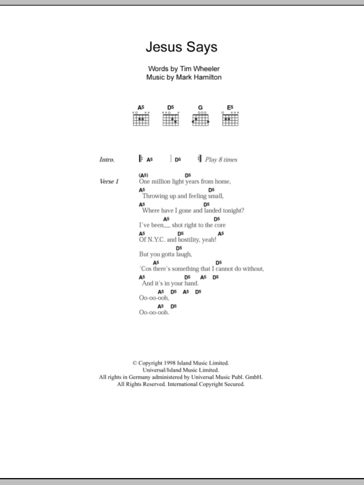 Ash Jesus Says sheet music notes and chords arranged for Guitar Chords/Lyrics