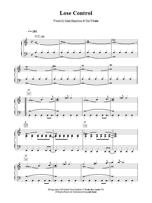 Ash Lose Control sheet music notes and chords arranged for Piano, Vocal & Guitar Chords