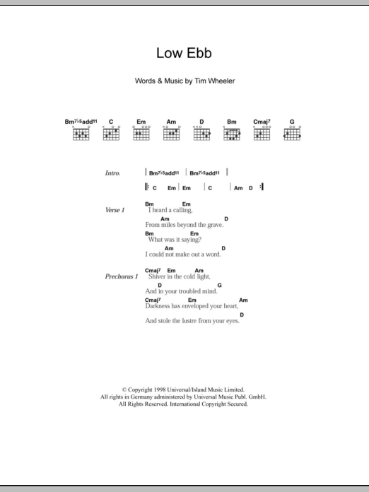 Ash Low Ebb sheet music notes and chords arranged for Guitar Chords/Lyrics