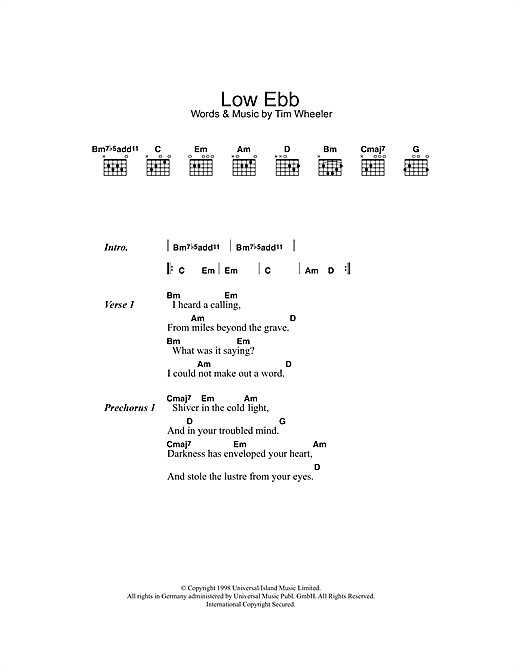 Ash Low Ebb sheet music notes and chords arranged for Guitar Chords/Lyrics