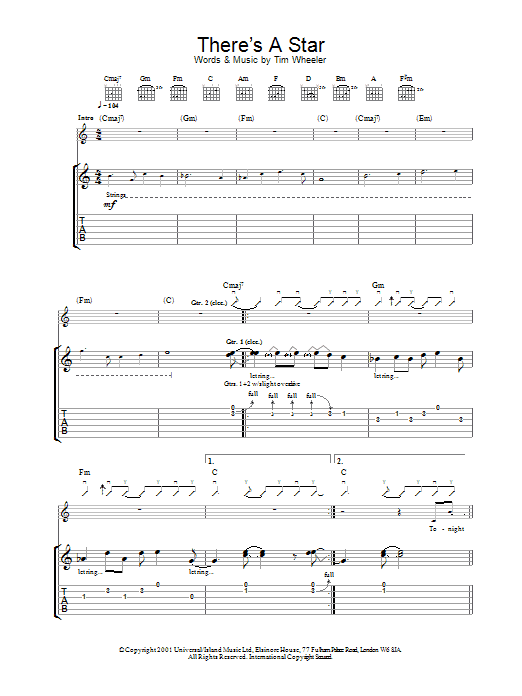 Ash There's A Star sheet music notes and chords arranged for Guitar Tab