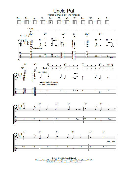 Ash Uncle Pat sheet music notes and chords arranged for Guitar Tab