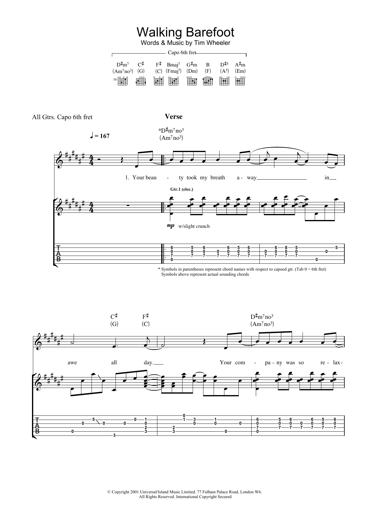 Ash Walking Barefoot sheet music notes and chords arranged for Guitar Tab