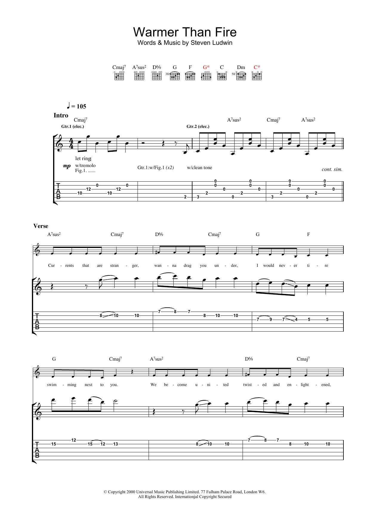 Ash Warmer Than Fire sheet music notes and chords arranged for Guitar Tab