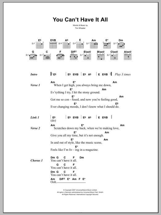 Ash You Can't Have It All sheet music notes and chords arranged for Guitar Chords/Lyrics
