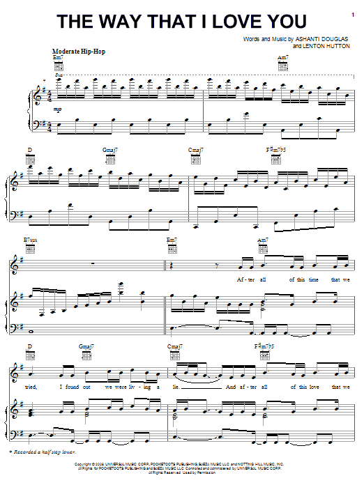 Ashanti The Way That I Love You sheet music notes and chords arranged for Piano, Vocal & Guitar Chords (Right-Hand Melody)