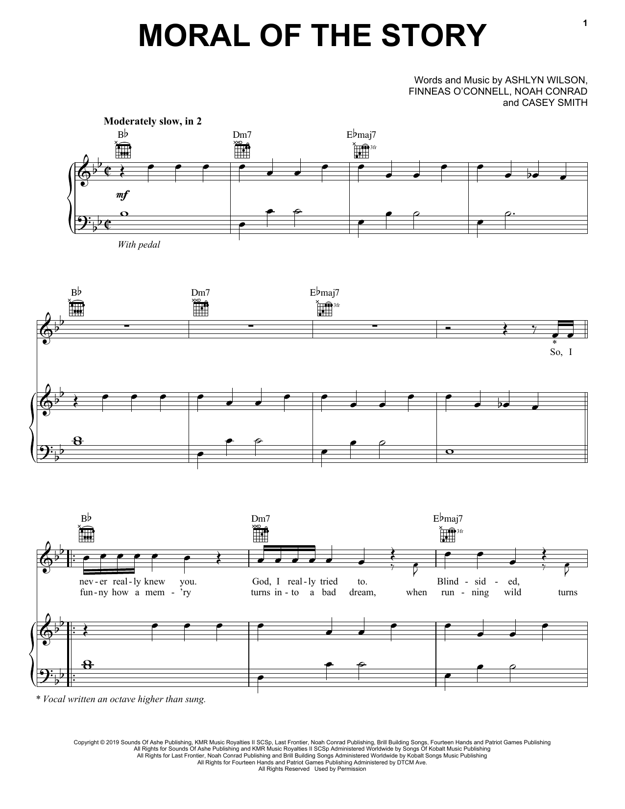 Ashe Moral Of The Story sheet music notes and chords arranged for Piano, Vocal & Guitar Chords (Right-Hand Melody)